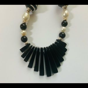 Black Onyx, Pearl, and Artesian Lampwork Necklace with Argentium® Silver Clasp